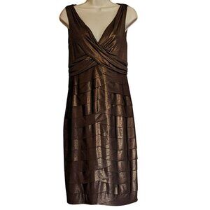 American Living Size 8 Metallic Sheen Brown Pleated Sheath Dress Knee Length